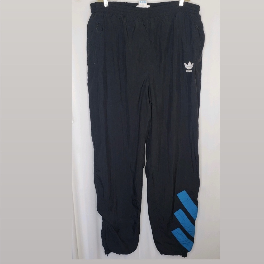 Vintage Adidas Large Track Jogger Sweatpants Pants Blue Stripe Zip Sides 90s D8